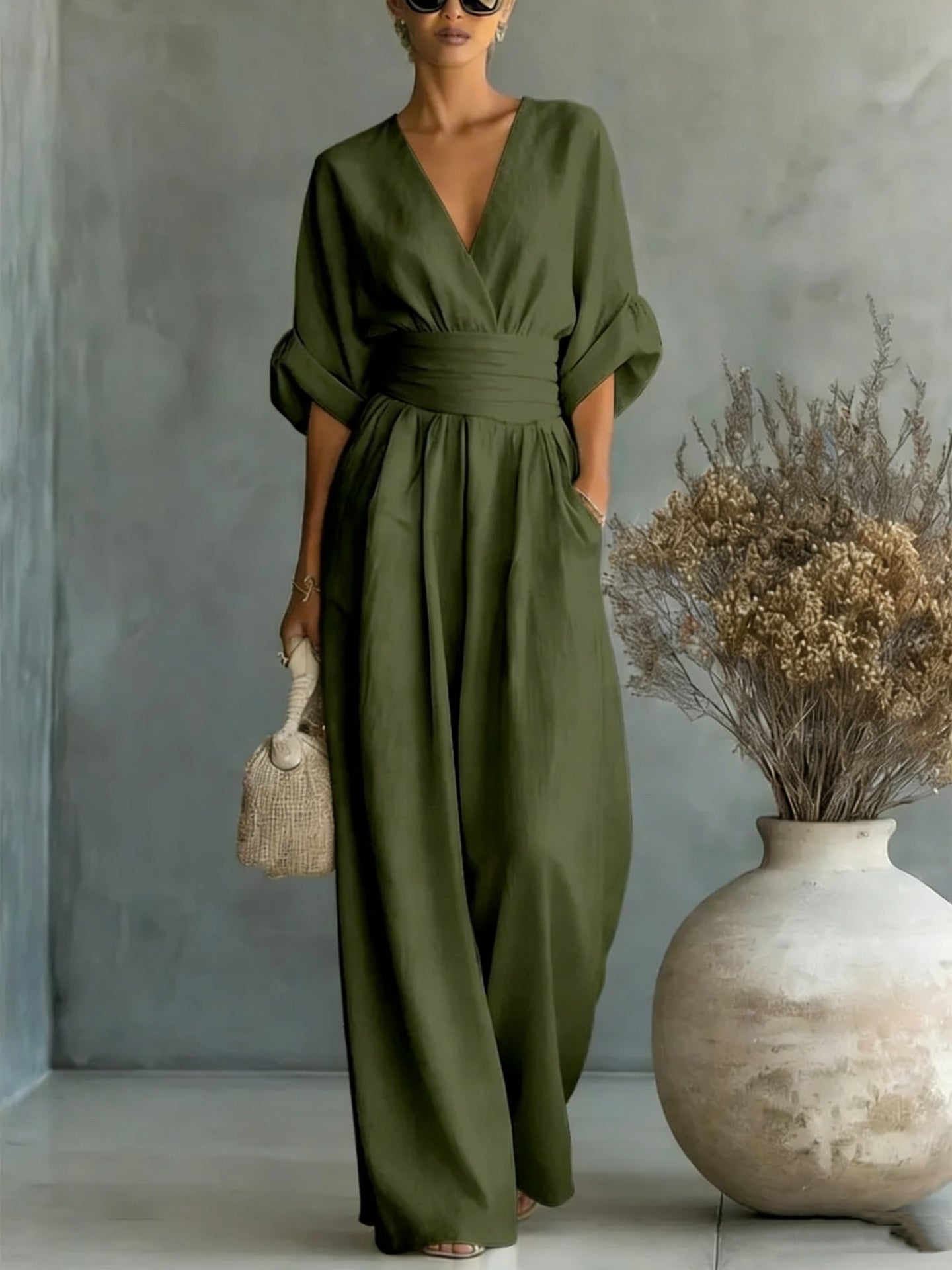 Elegant V-Neck Wide-Leg Jumpsuit