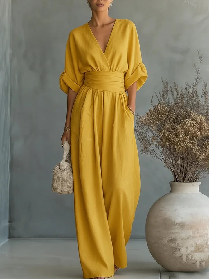 Elegant V-Neck Wide-Leg Jumpsuit