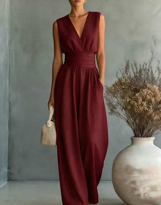 Elegant V-Neck Wide Leg Jumpsuit