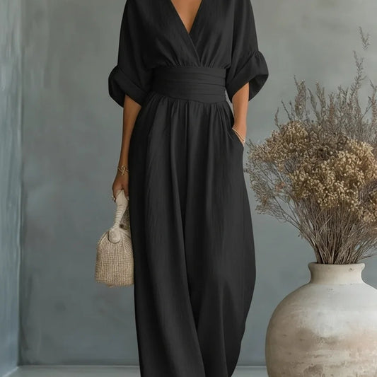 Elegant V-Neck Wide Leg Jumpsuit