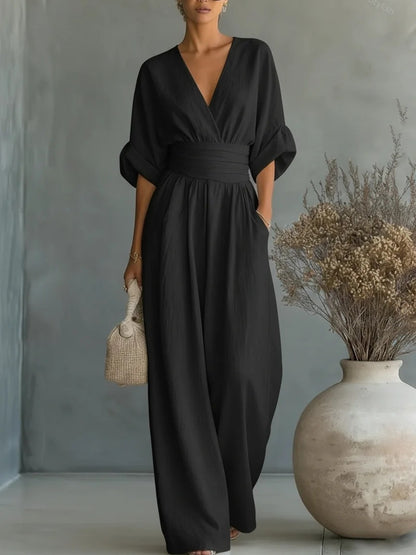 Elegant V-Neck Wide Leg Jumpsuit
