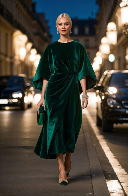 Elegant Velvet Bat Sleeve Dress
