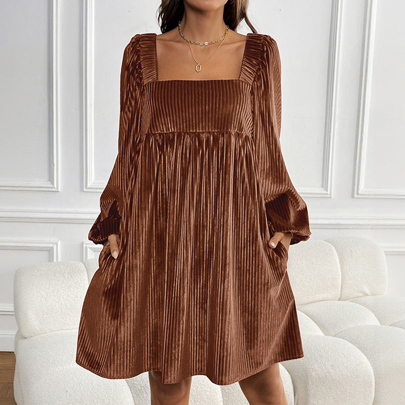 Elegant Velvet Square Neck Backless Dress
