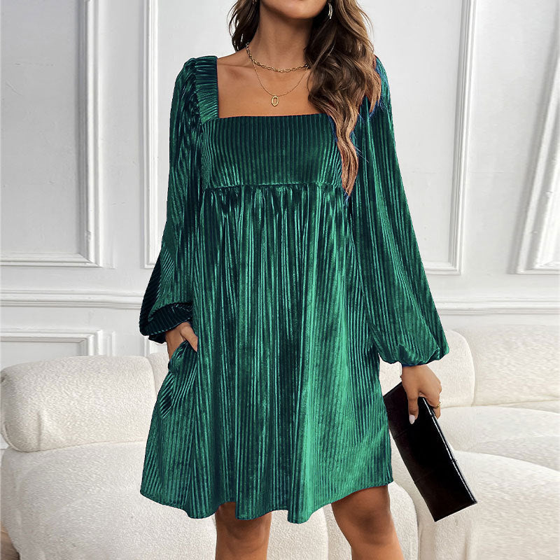 Elegant Velvet Square Neck Backless Dress