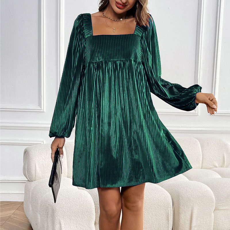 Elegant Velvet Square Neck Backless Dress