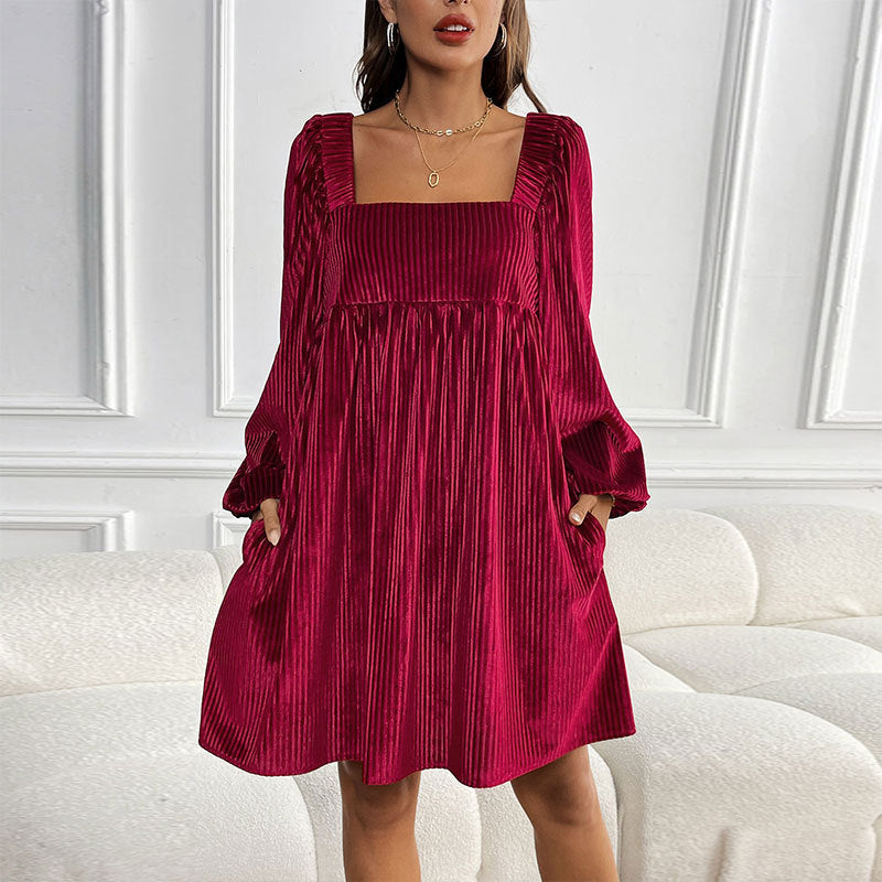 Elegant Velvet Square Neck Backless Dress