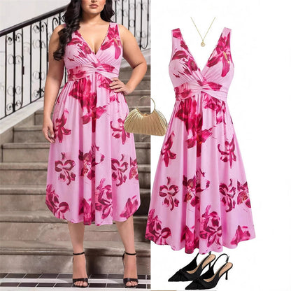 Elegant Waist Pleated Knitted Tank Dress for Women