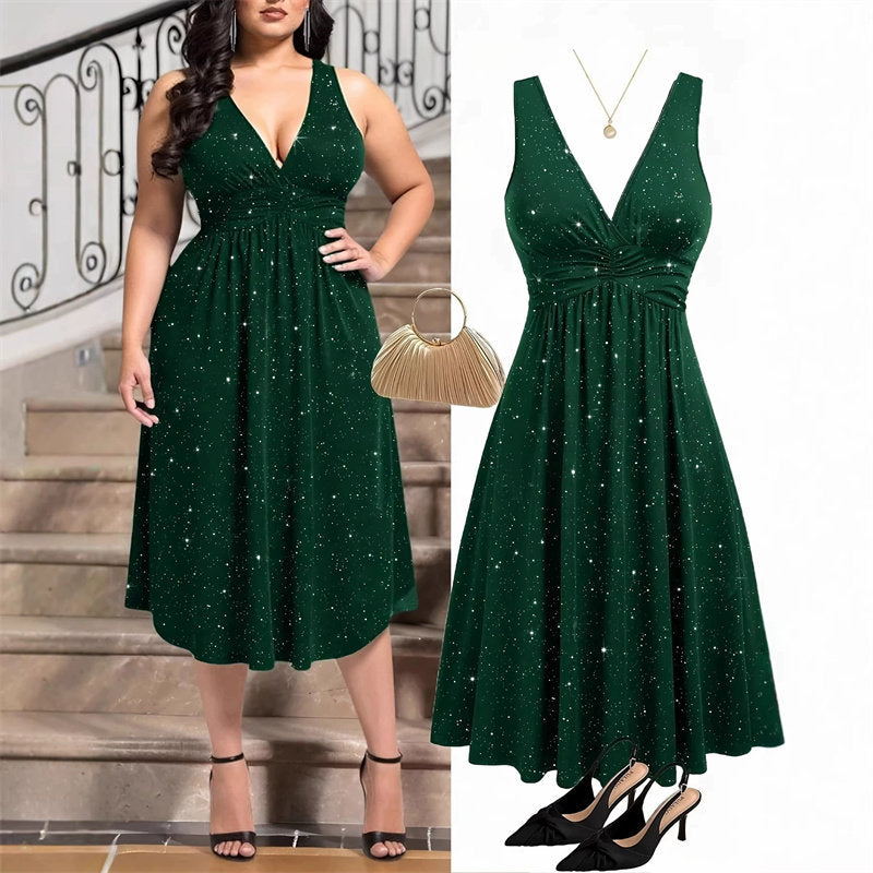 Elegant Waist Pleated Knitted Tank Dress for Women