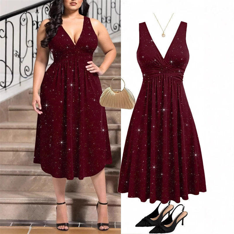 Elegant Waist Pleated Knitted Tank Dress for Women