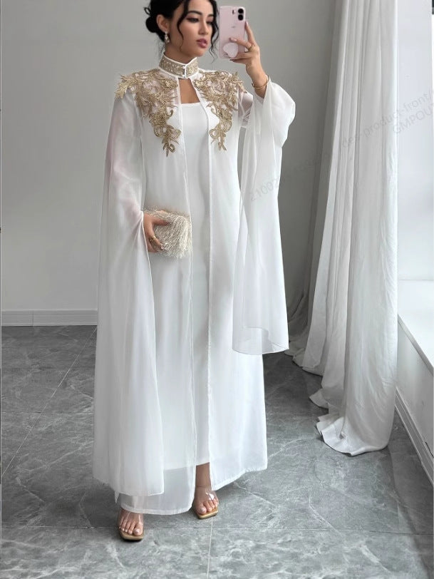 Elegant White Long Sleeve Evening Gown