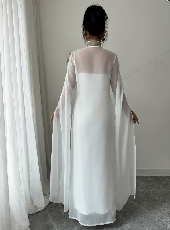 Elegant White Long Sleeve Evening Gown