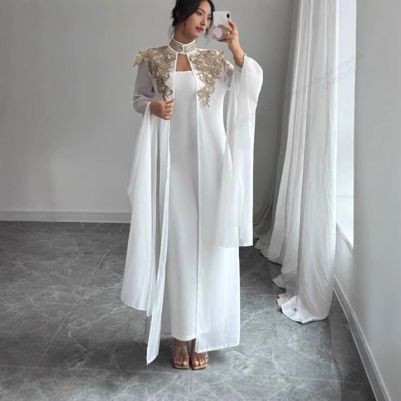Elegant White Long Sleeve Evening Gown