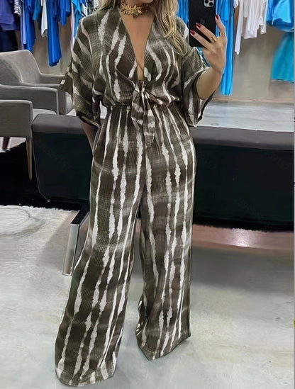 Elegant Women's Lace-Up V-Neck Jumpsuit