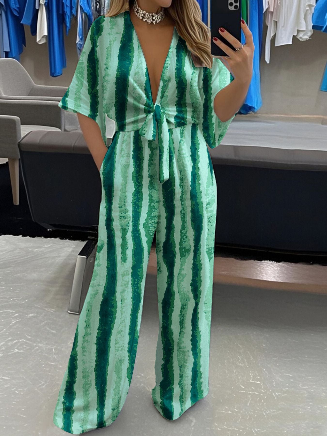 Elegant Women's Lace-Up V-Neck Jumpsuit