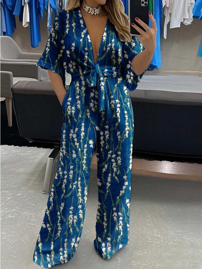 Elegant Women's Lace-Up V-Neck Jumpsuit