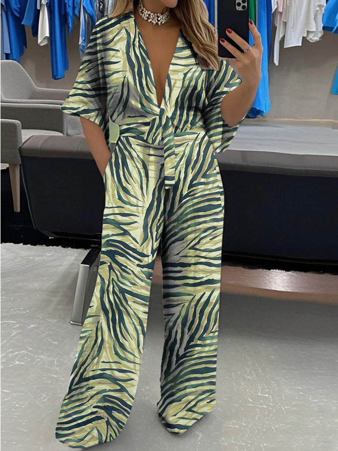 Elegant Women's Lace-Up V-Neck Jumpsuit