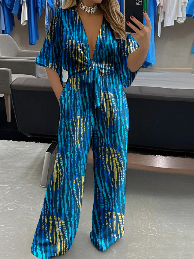 Elegant Women's Lace-Up V-Neck Jumpsuit