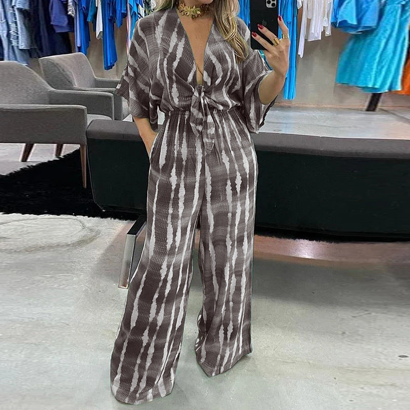 Elegant Women's Lace-Up V-Neck Jumpsuit