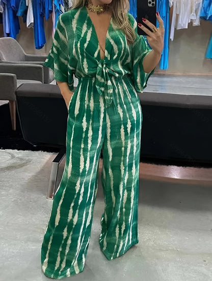 Elegant Women's Lace-Up V-Neck Jumpsuit