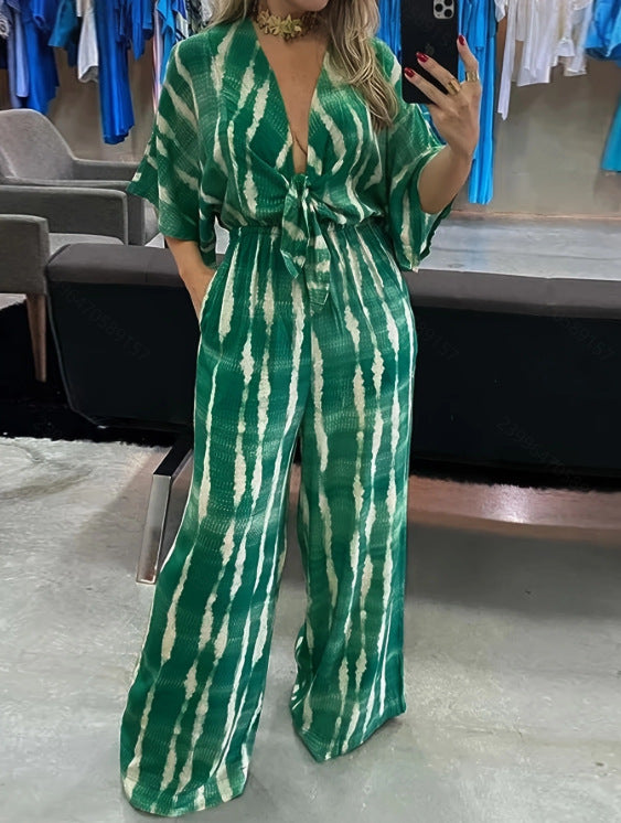 Elegant Women's Lace-Up V-Neck Jumpsuit