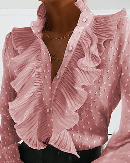 Elegant Women's Ruffled Long Sleeve Blouse
