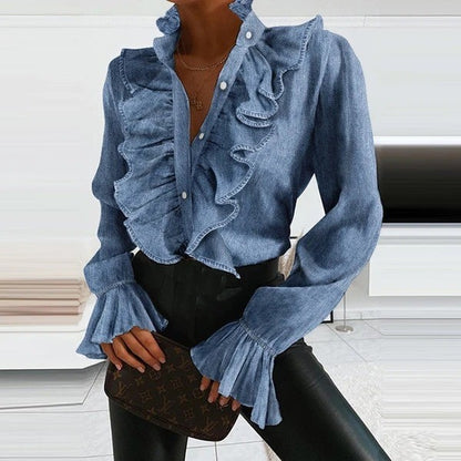 Elegant Women's Ruffled Long Sleeve Blouse