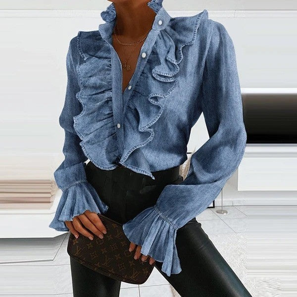 Elegant Women's Ruffled Long Sleeve Blouse