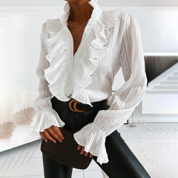 Elegant Women's Ruffled Long Sleeve Blouse