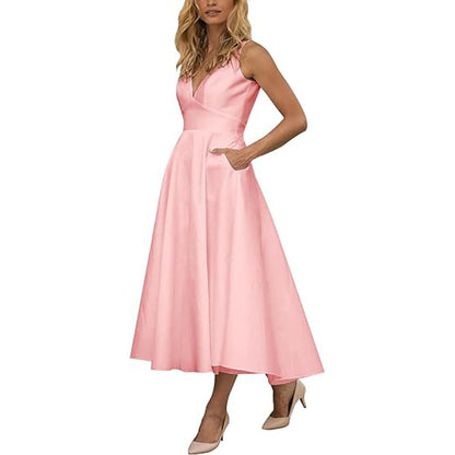 Elegant Women's V-Neck Sleeveless Cocktail Dress