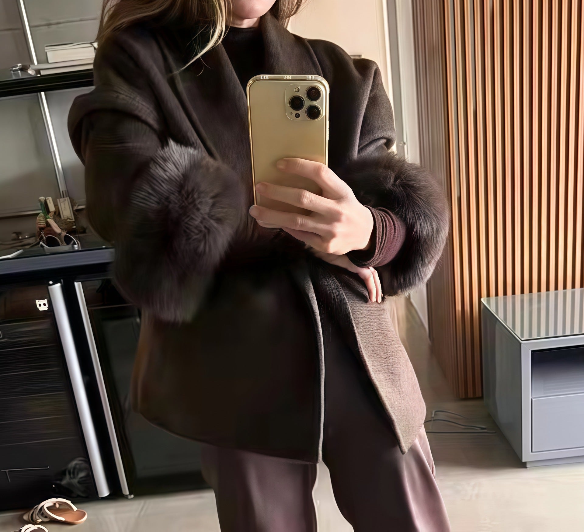 Elegant Women's Woolen Coat with V-Neck and Loose Fit