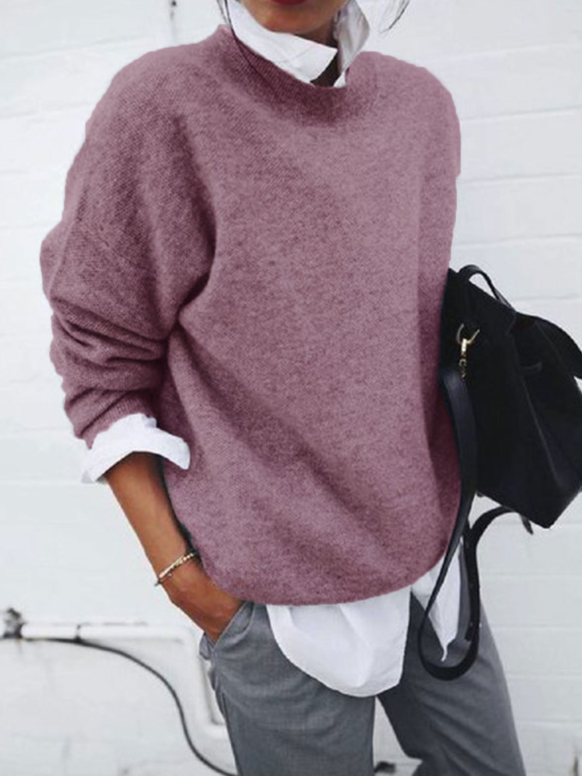 Elegant Womens Shirt Collar Long Sleeve Sweater Jacket