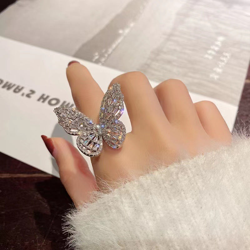 Elegant Zircon Butterfly Adjustable Finger Ring