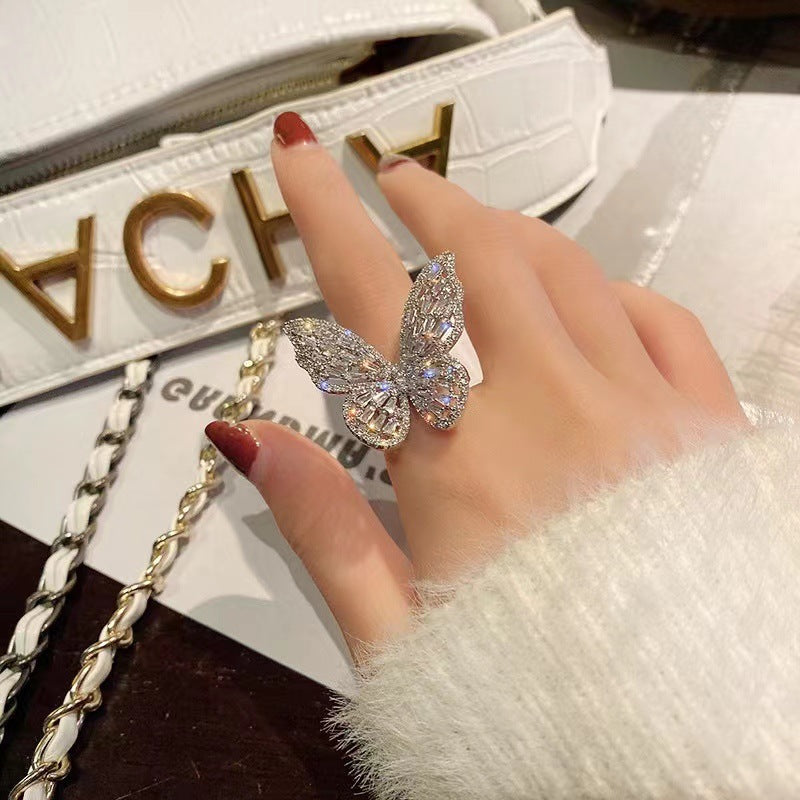 Elegant Zircon Butterfly Adjustable Finger Ring