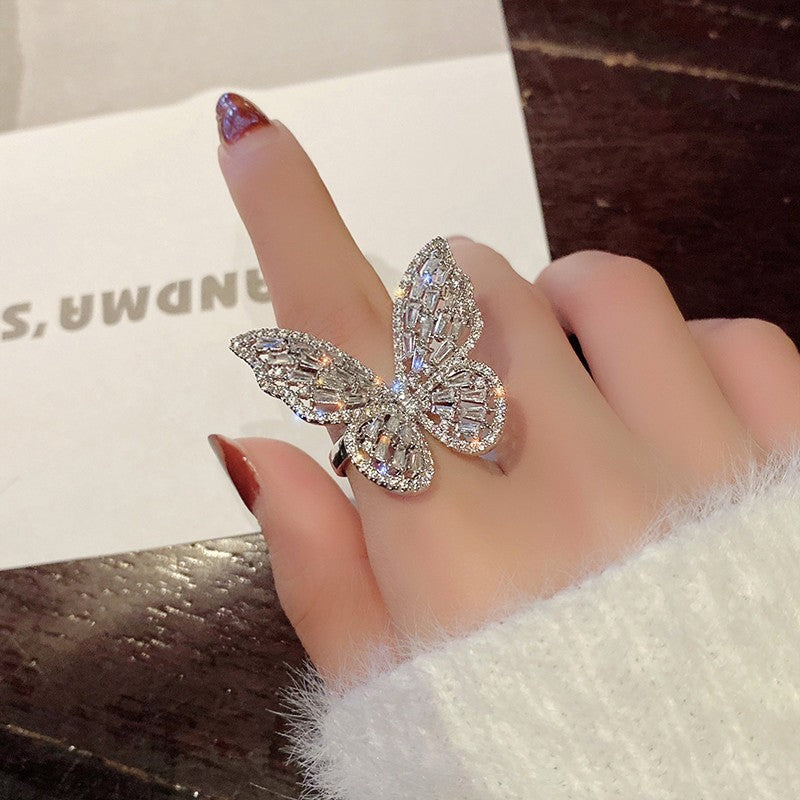 Elegant Zircon Butterfly Adjustable Finger Ring