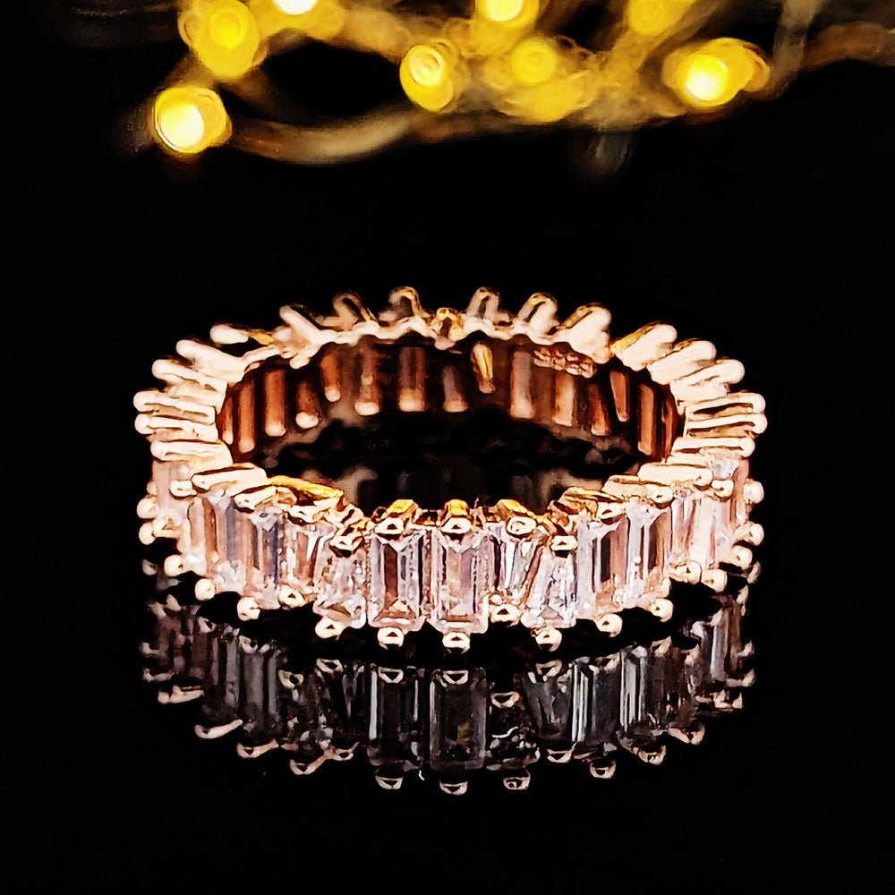 Elegant Zircon Full Diamond Geometric Ring