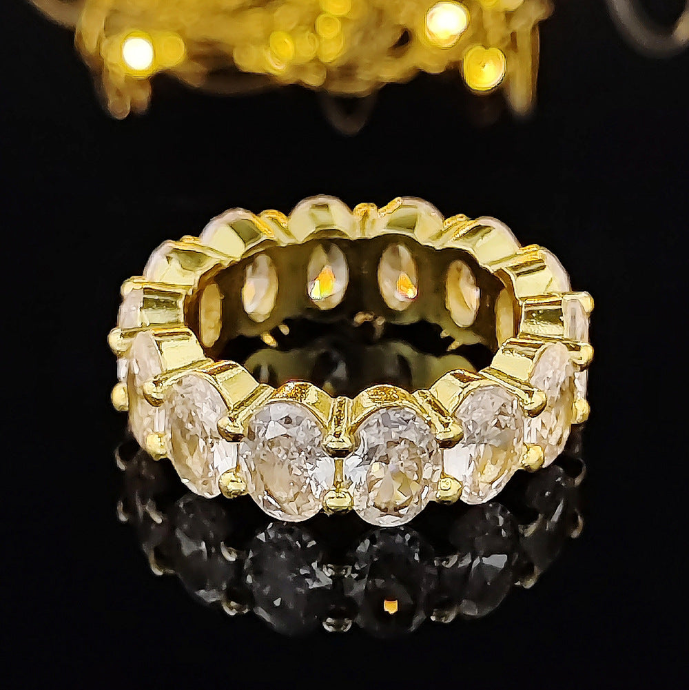 Elegant Zircon Full Diamond Geometric Ring