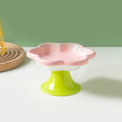Elevated Ceramic Pet Bowl with Floral Design