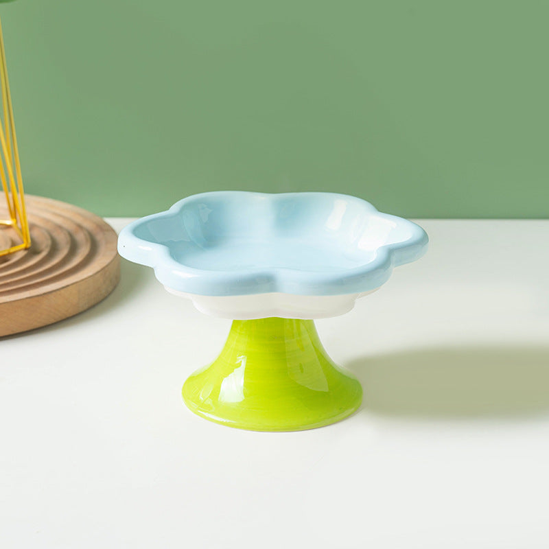 Elevated Ceramic Pet Bowl with Floral Design