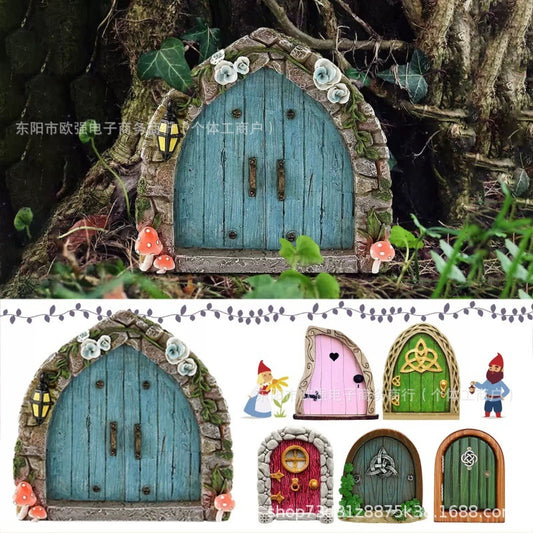 Elf Fairy Door Fairy Tale Door Courtyard Wooden Tree Decoration, Wooden Ornaments Garden Decorations