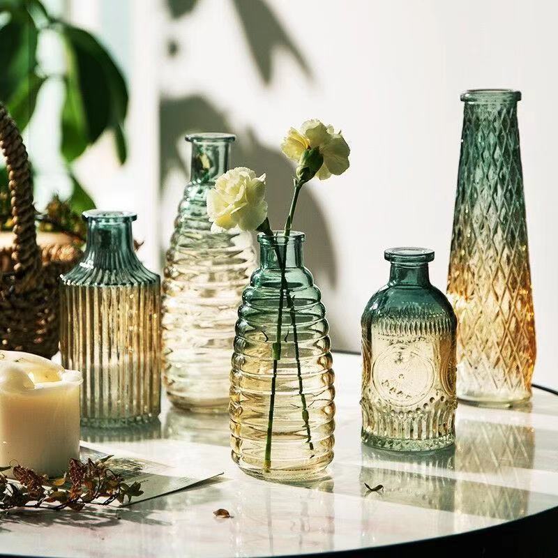 Embossed Glass Vase for Home Decoration