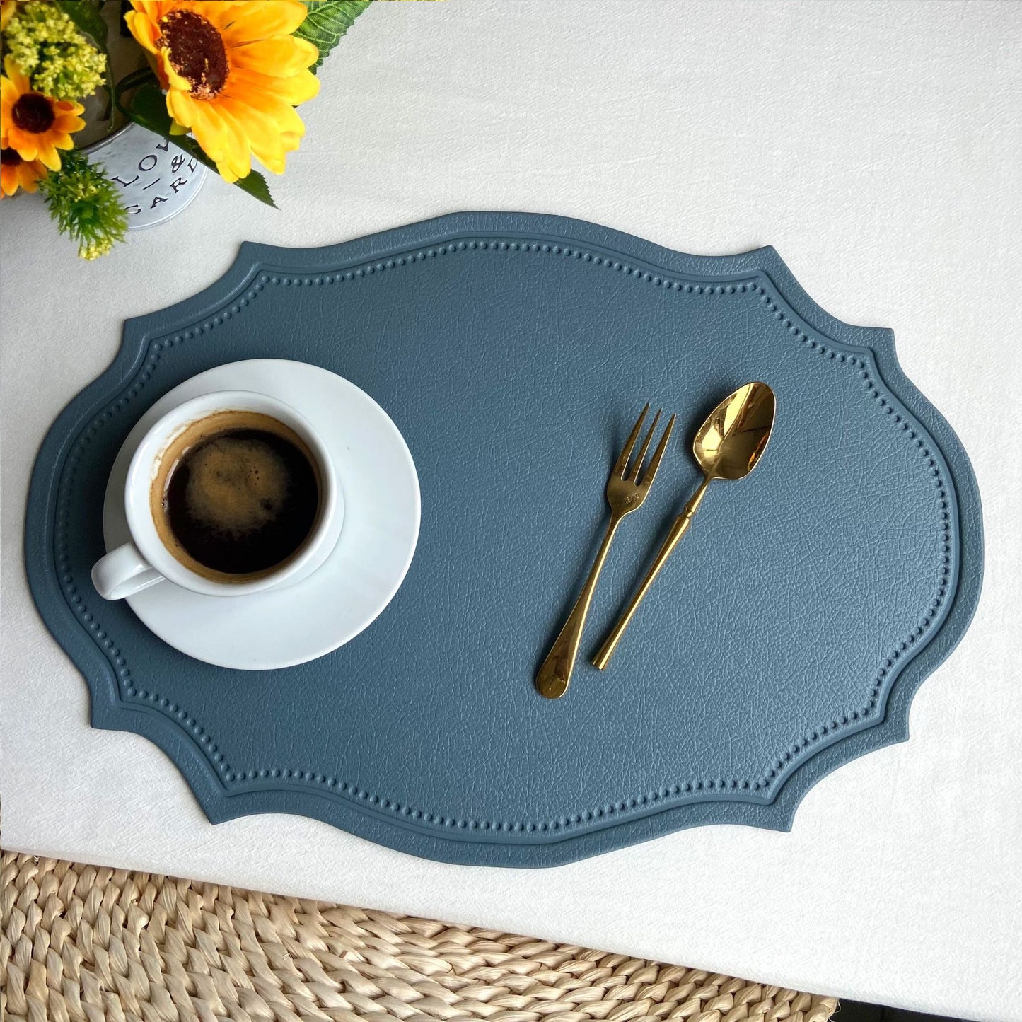 Embossed Imitation Leather Placemats Heat Resistant Table Mats