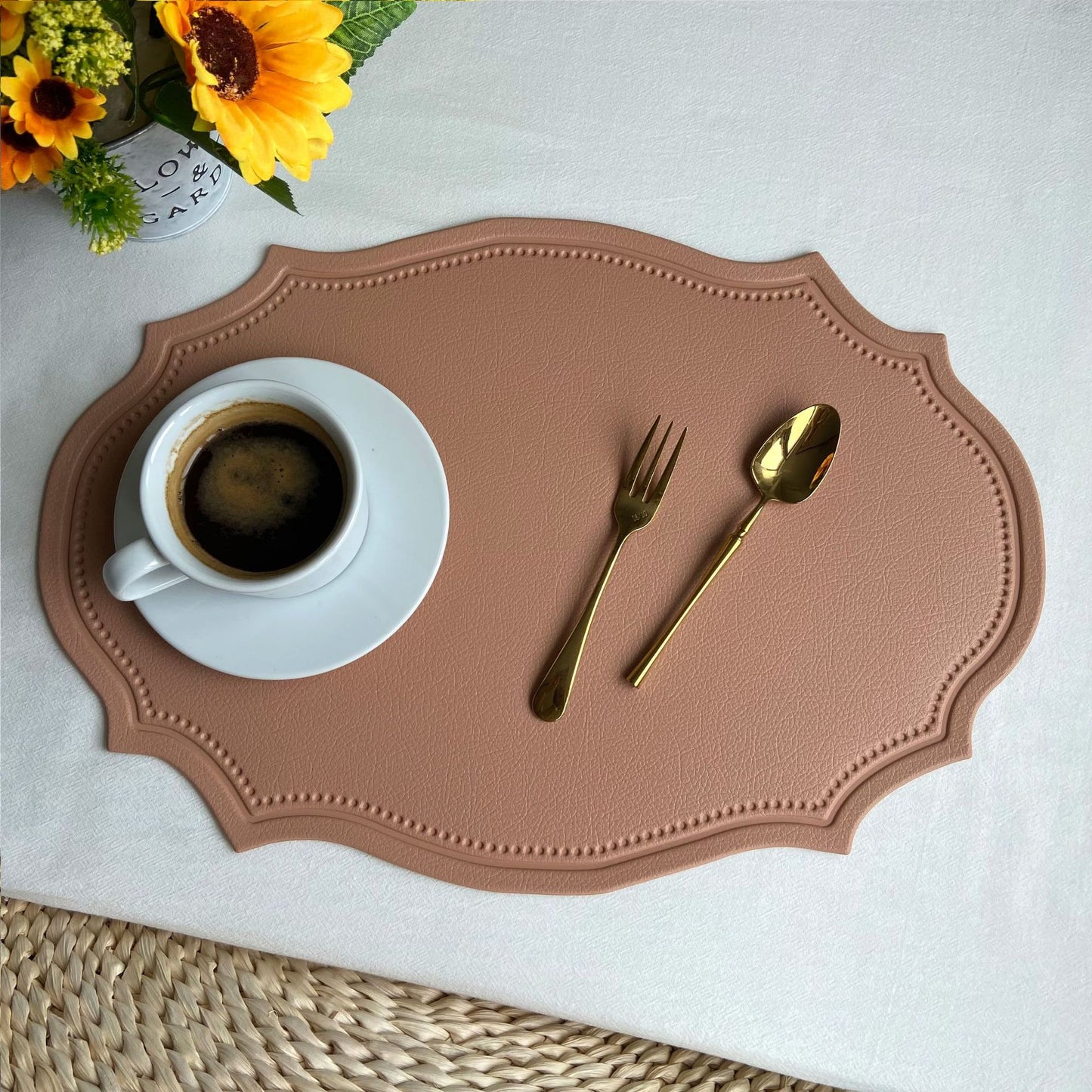 Embossed Imitation Leather Placemats Heat Resistant Table Mats