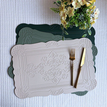 Embossed Imitation Leather Placemats Heat Resistant Table Mats