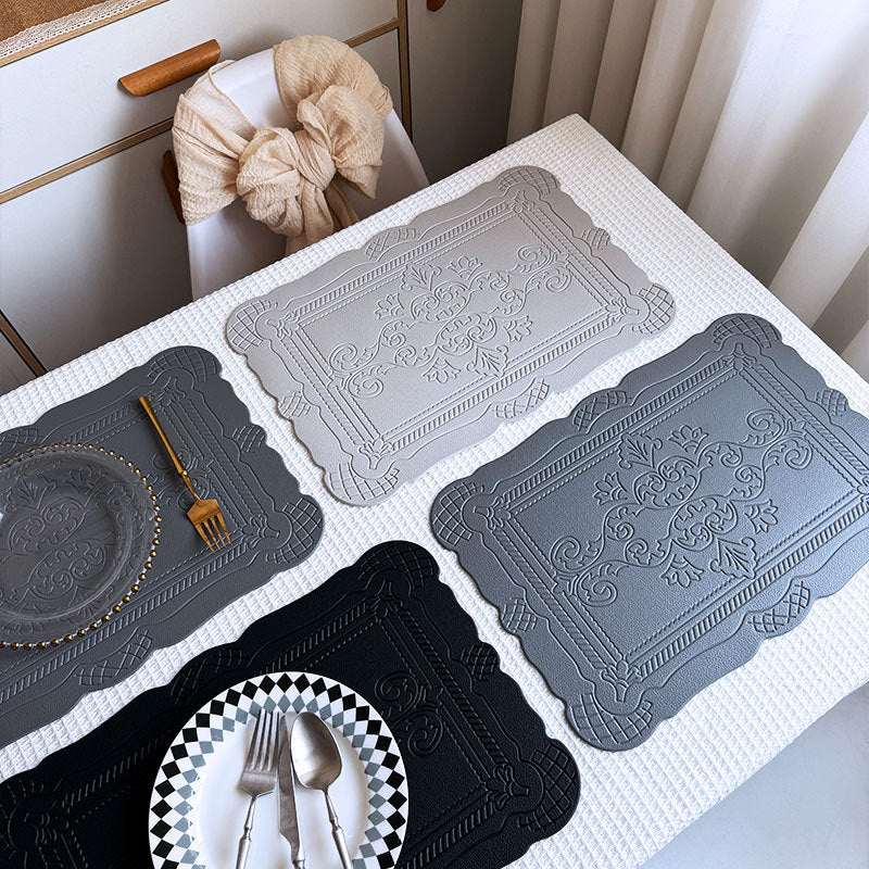Embossed Imitation Leather Placemats Heat Resistant Table Mats