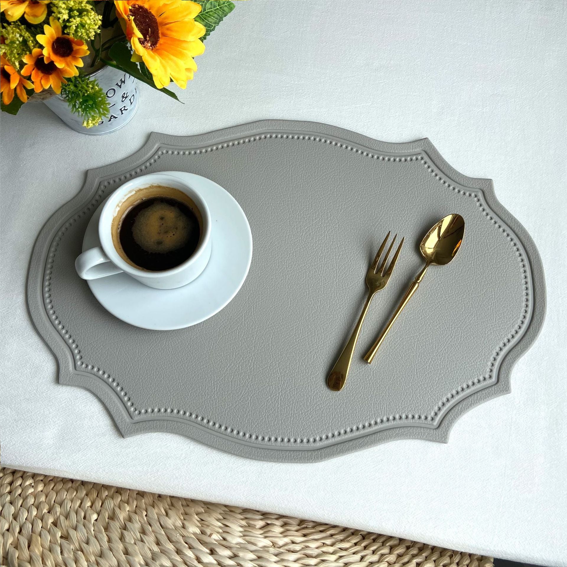 Embossed Imitation Leather Placemats Heat Resistant Table Mats