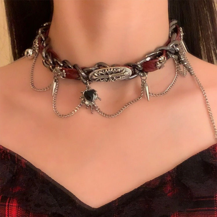 embossed leather necklace