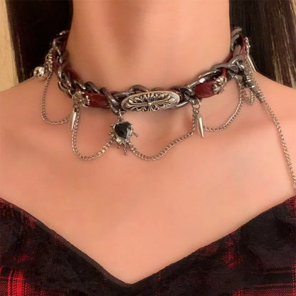 embossed leather necklace