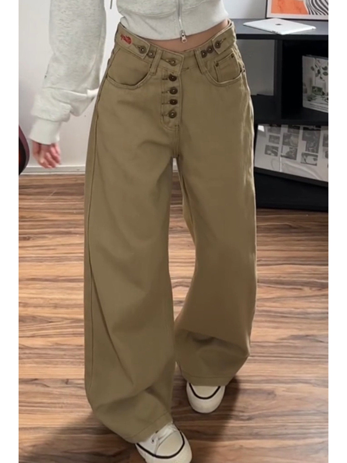 Embroidered Adjustable Washed Denim Pants
