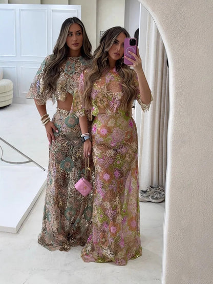 Embroidered and Beaded Heavy-Duty Party Dress Set