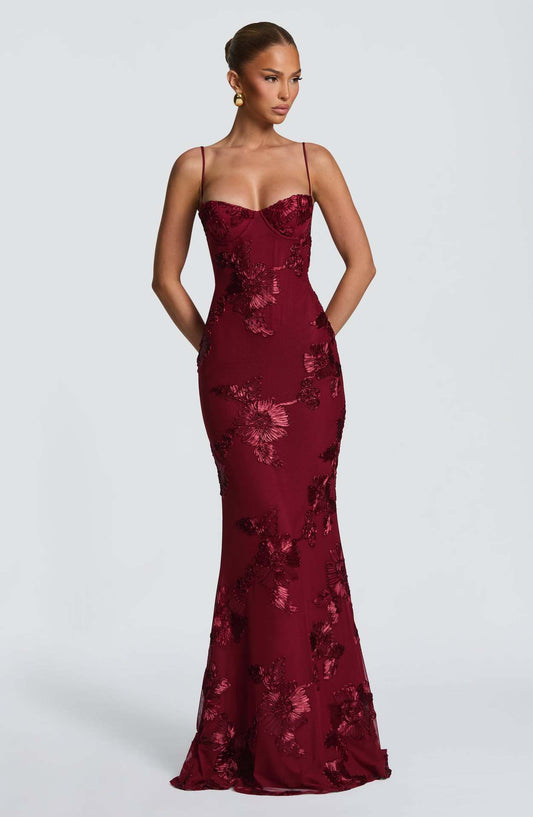 Embroidered Backless Evening Dress